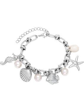 Ocean-Inspired Seashell Charm Bracelet - Stainless Steel 7-9" Beach Jewelry